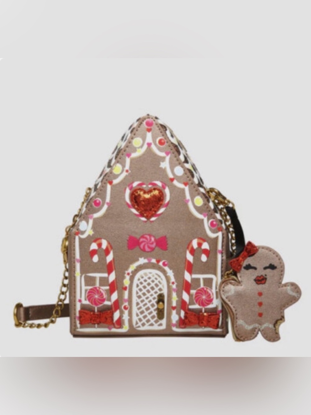 Betsey Johnson Gingerbread House Crossbody w/ Gingerbread Man Coin Purse Charm